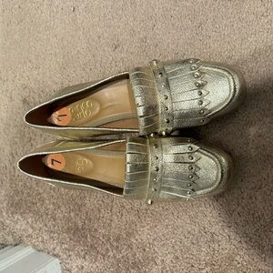 Gold studded loafer heels